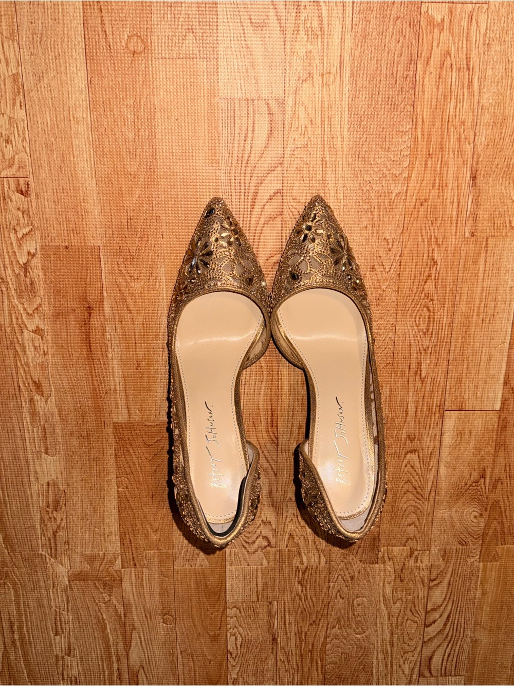 Betsey Johnson Gold Floral Cutout Pointed Heels